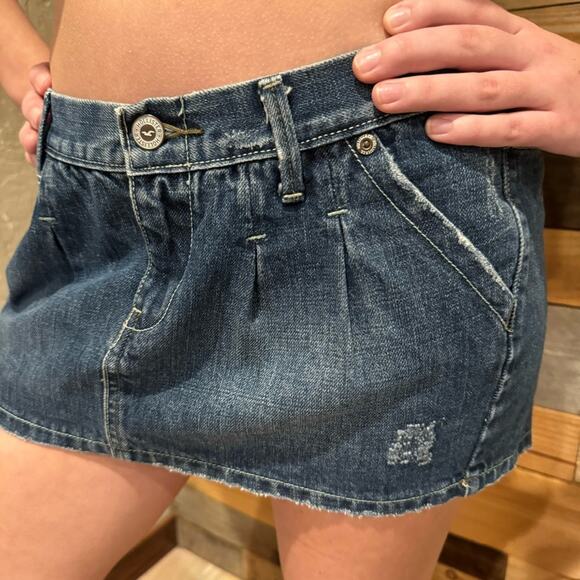 Hollister Y2K Retro 2000's Micro Mini Vintage Denim Skirt 7 Skater Fairy Grunge - Picture 7 of 16